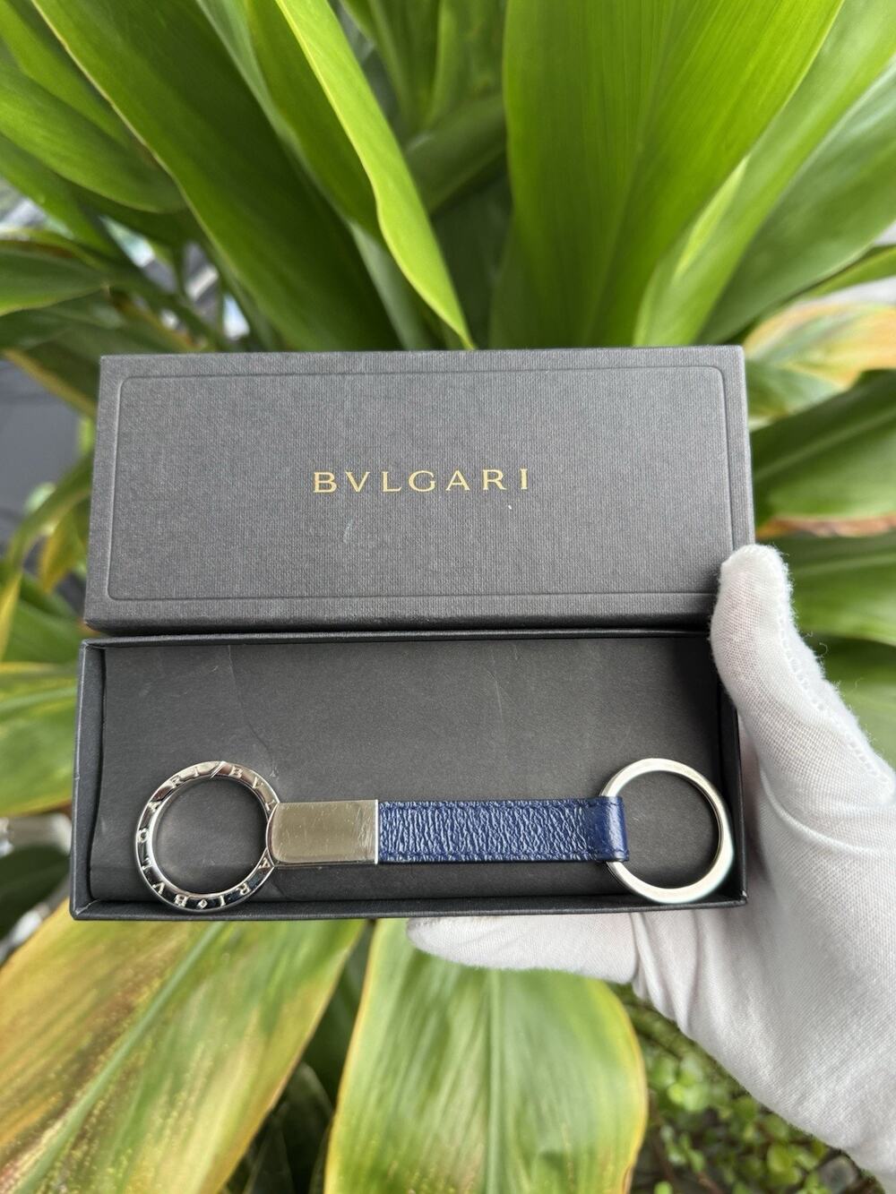 Bvlgari Bvlgari B.zero1 Key Ring Bag Charm Silver Tone Leather Calf Strap w/ Box